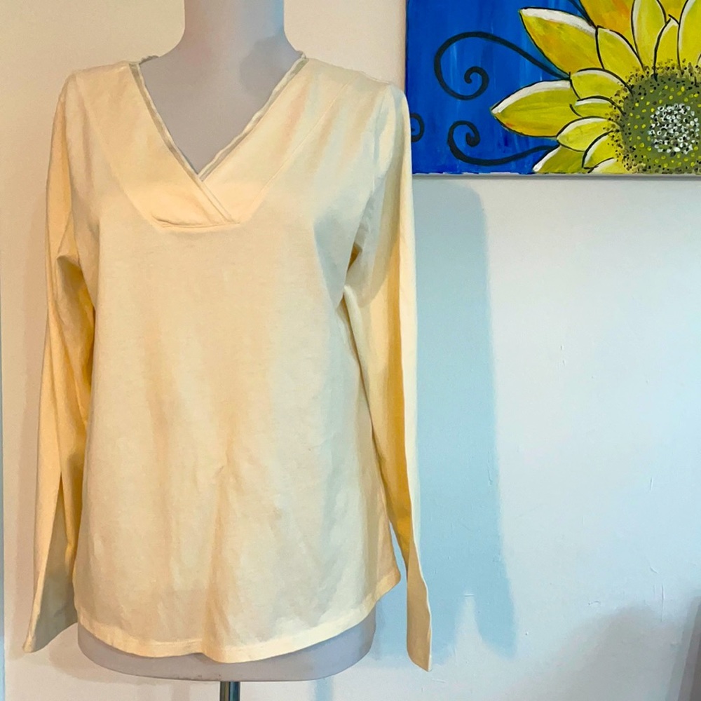 J.Jill-100% soft cotton V neck ribbon  top
